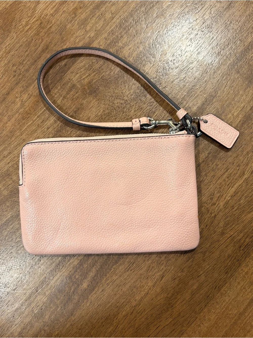 Coach Pebbled Leather Wristlet in pink